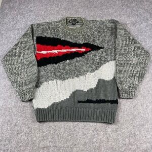 Vintage Sole Chunky Knit Sweater Mens XL Grey Abstract Intarsia Handmade Korea